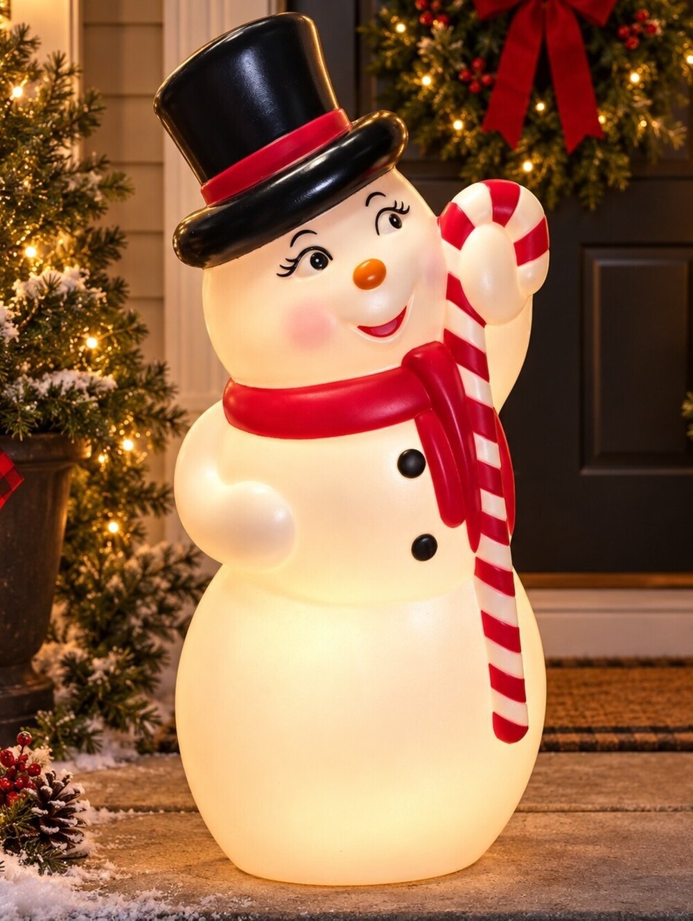 Cracker Barrel Lighted Snowman Blow Mold Christmas Indoor Outdoor 35” Candy Cane